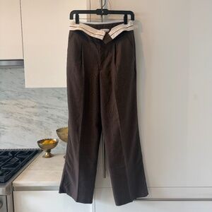 Topshop Brown Wide Leg Trousers Contrast Waistband High Waist Pants US 2